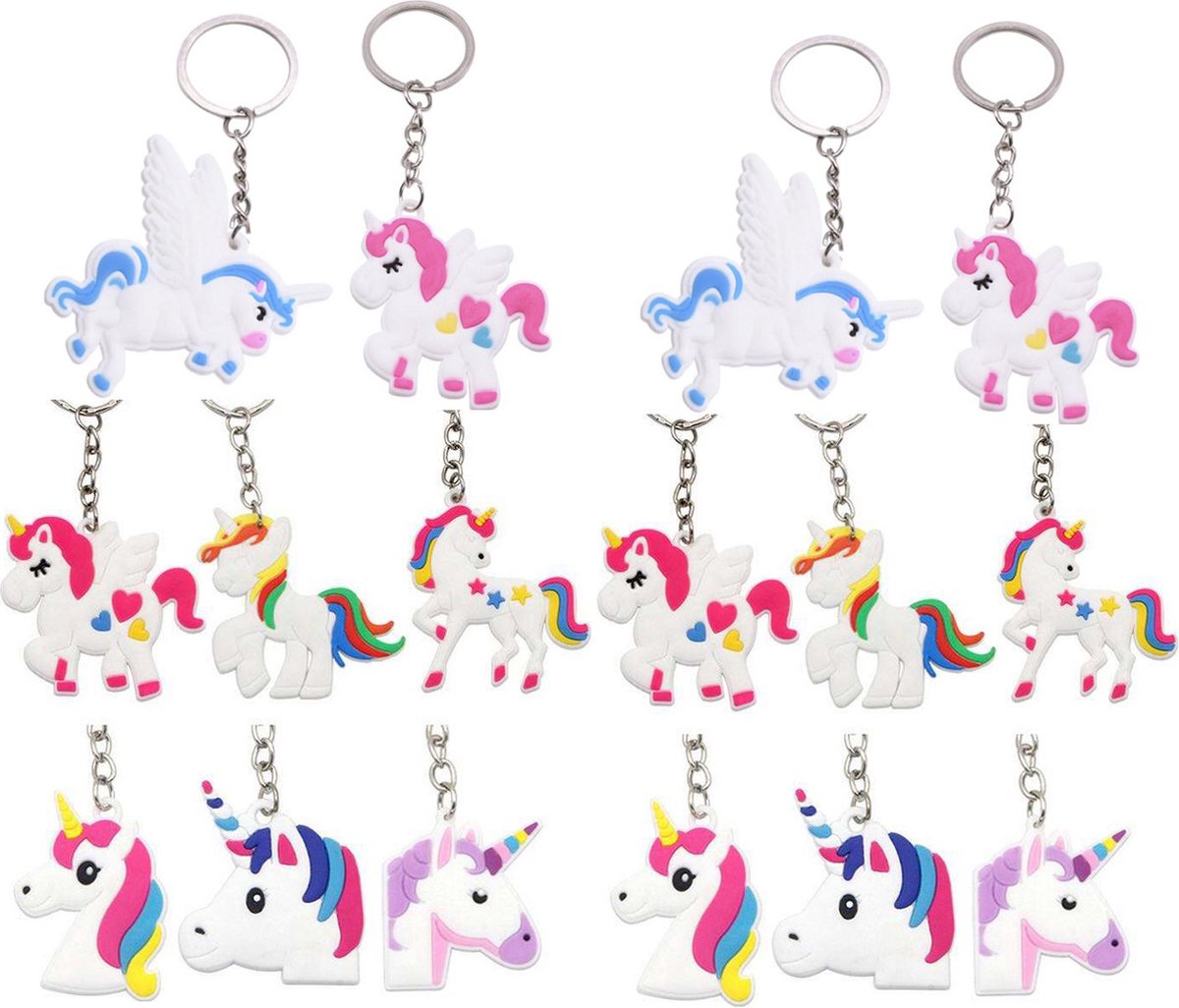 Unicorn - Fidget toys - Uitdeelzakjes - Traktatie Uitdeelcadeautjes - 8 x Unicorn Sleutelhanger- Eenhoorn hanger - Verjaardag - Grabbelton cadeautjes - Klein speelgoed