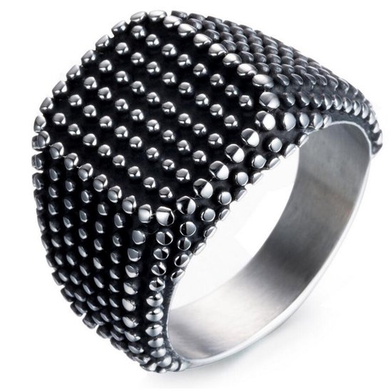 Zegelring Heren Zwart met Studs - 18-22mm - Ringen - Cadeau voor Man