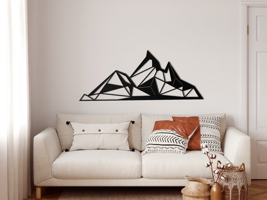 Wanddecoratie | Berg / Mountain | Metal - Wall Art | Muurdecoratie | Woonkamer | Buiten Decor |Zwart| 100x41cm