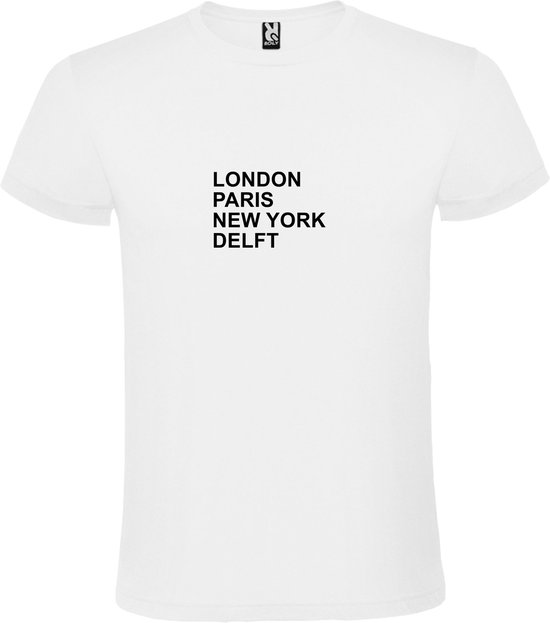 T-shirt Wit avec image « LONDON, PARIS, NEW YORK, DELFT » Zwart Taille XL