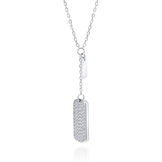 Zilveren ketting dogtag met zirkonia - Zilveren ketting - 925 sterling zilver met zirkonia's