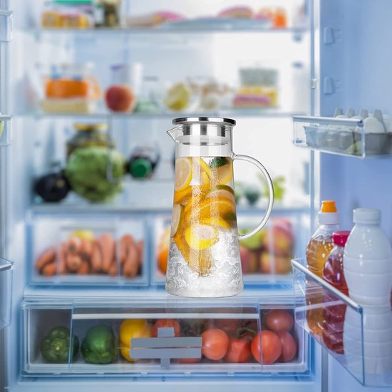 Luvan 2L glazen waterkan, grote glazen kan met deksel, gemakkelijk schoon te maken brede mond koelkast kruik voor sap, melk, ijsthee of koude dranken