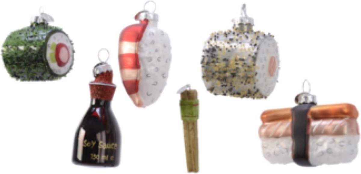 Oneiro's luxe Ornament glas sushi per stuk PER 1 STUK ø40X50 mm - kerstbal - luxe verpakking – kerstcollectie – kerstdecoratie – kerstboomhanger – kerstversiering - kersthanger