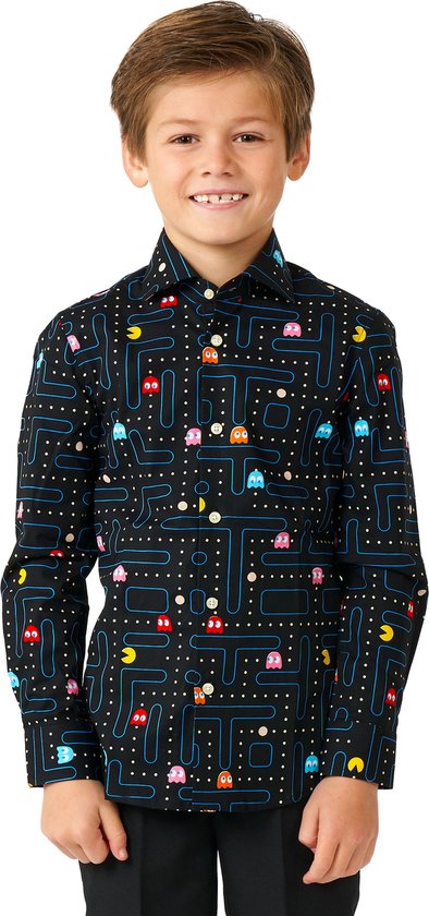 OppoSuits SHIRT LS PAC-MAN Boys - Kids Overhemd - PAC-MAN Overhemd - Carnaval - Zwart - Maat 2 Jaar