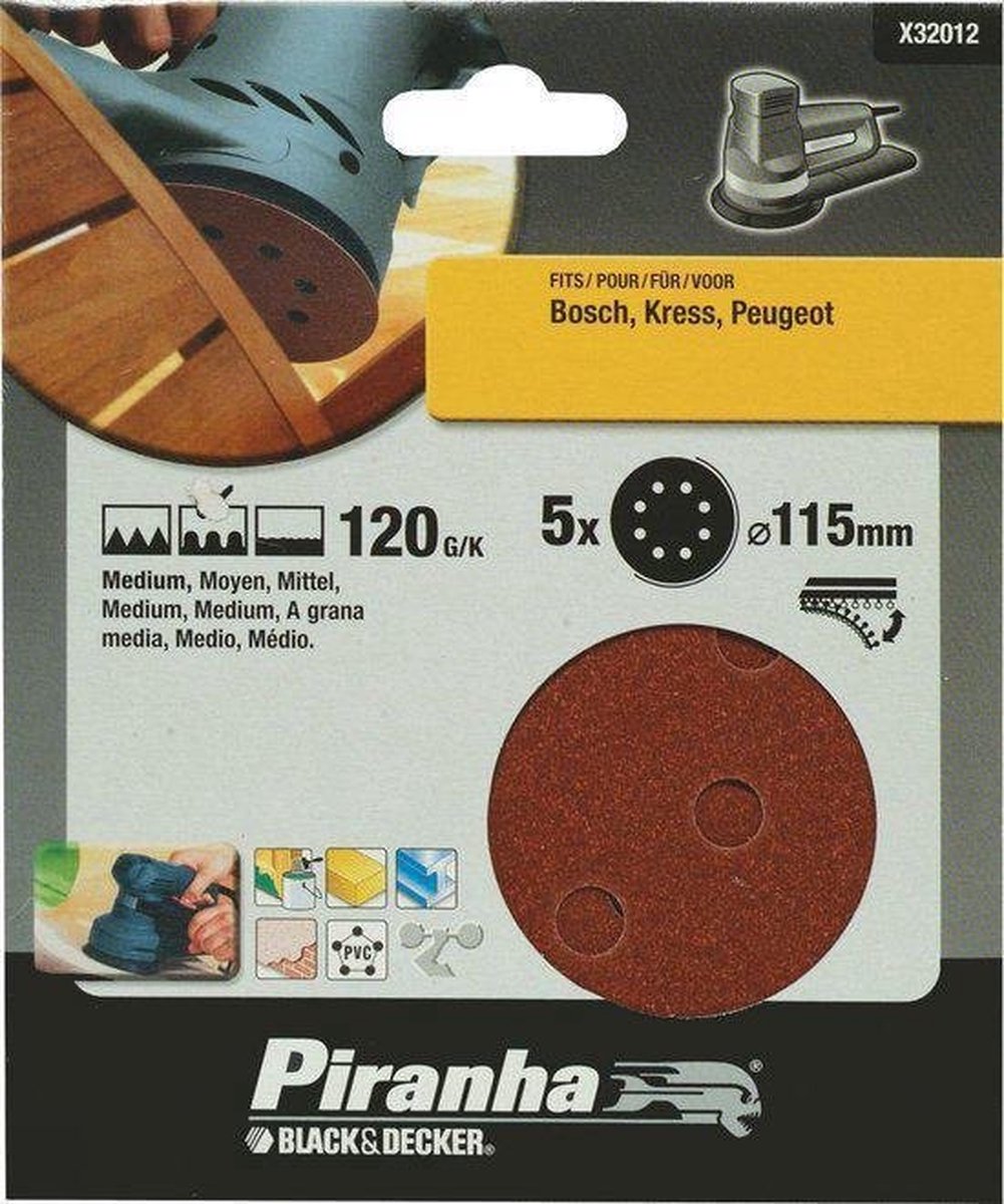Piranha Schuurschijf excentrische schuurmachine 115mm, 120K 5 stuks X32012