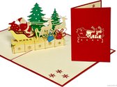 Popcards popupkaarten - Kerstkaart Kerstman met Rudolf en Rendier voor Arrenslee met Cadeaus feestdagenkaarten pop-up kaart 3D wenskaart