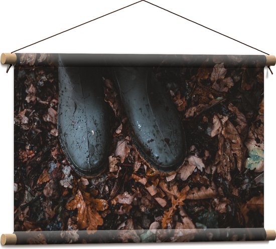 WallClassics - Textielposter - Regenlaarsjes in Herfstbladeren - 60x40 cm Foto op Textiel