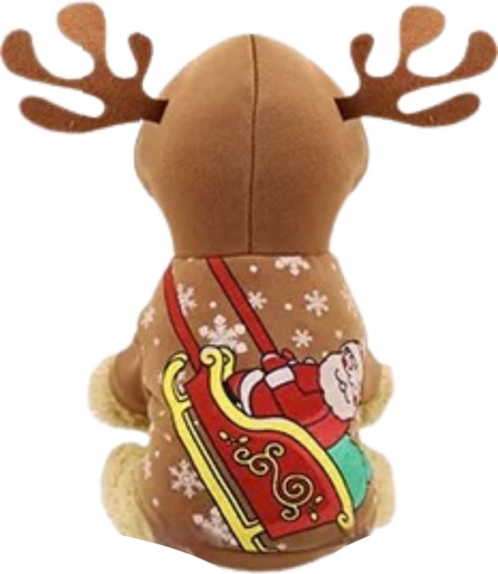 Kerstpakje Hond Maat M Hondenkostuum Bruin met Rendierhoorntjes