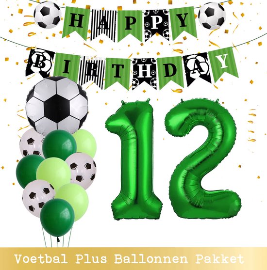 Cijfer Ballon 12 Jaar - Voetbal Ballonnen - Snoes - Pluspakket - set van 12 Sport Voetbalfan Voetbal Jongen/Meisje - Sportieve - Voetbal Vrouwen Mannen - Kinderfeestje - Verjaardag - Helium Ballon nummer 12