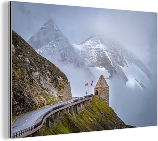 Bergen achter de Grossglockner Hoge Alpenweg in Europa Aluminium 90x60 cm - Foto print op Aluminium (metaal wanddecoratie)