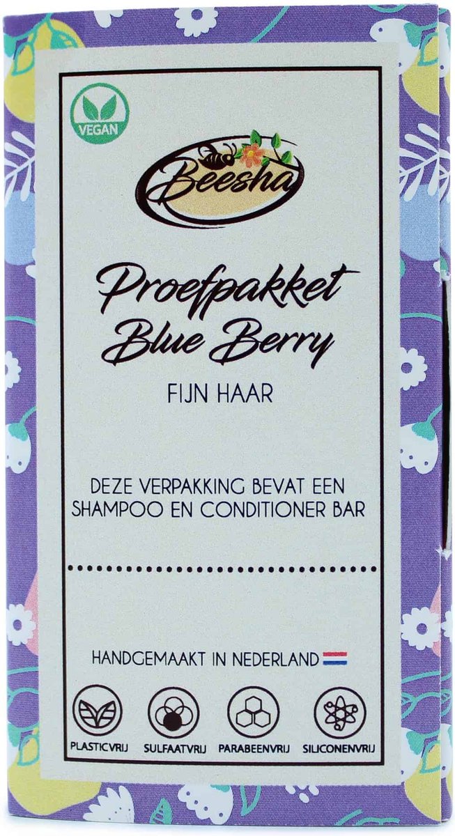 Beesha Proefpakket Blueberry Duo | Shampoo Bar & Conditioner Bar | 100% Vegan | CG Proof | Sulfaatvrij | Parabeenvrij | Silicoonvrij