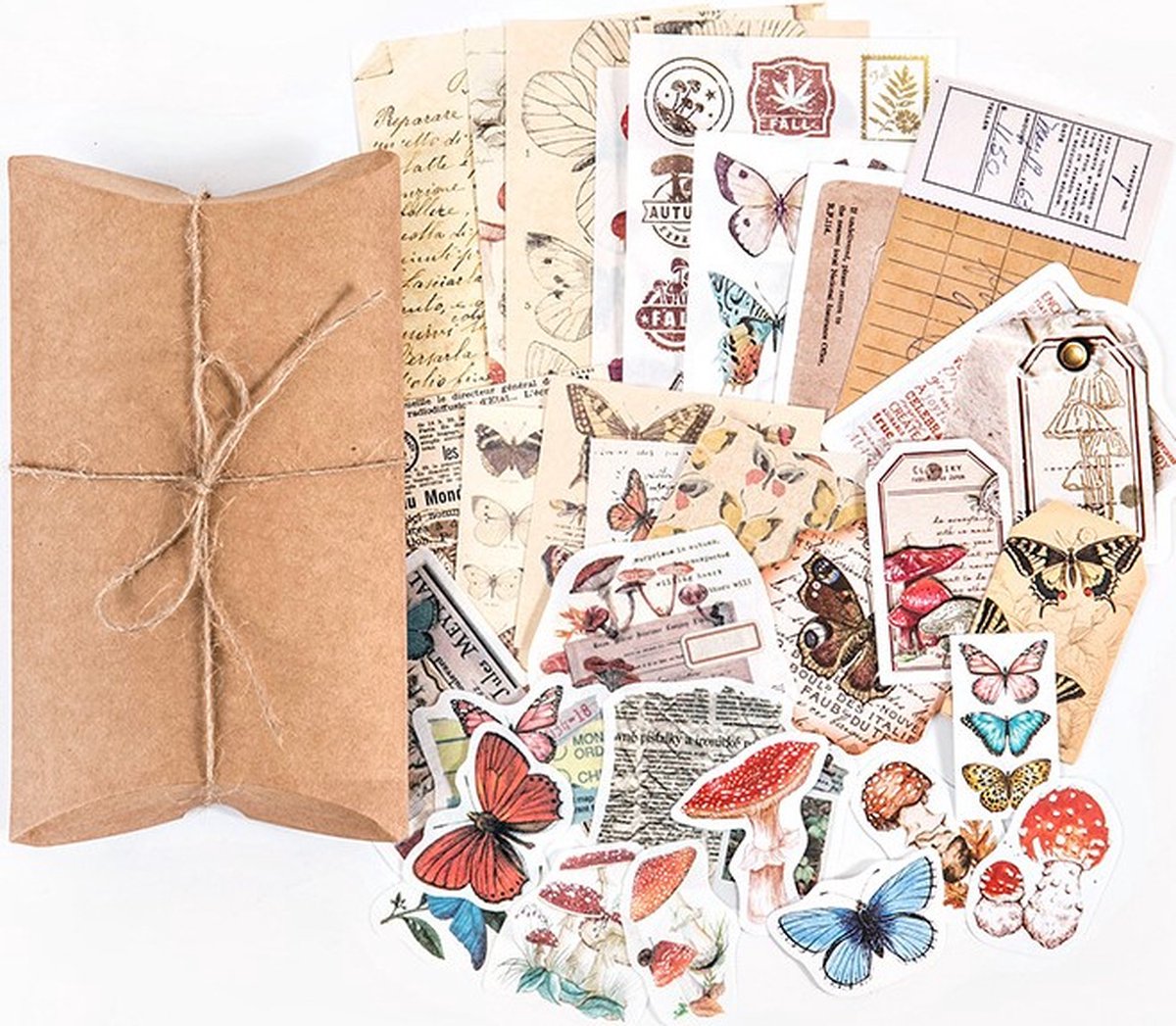 Papier en Stickerset – 4 – Set voor Bulletjournal – Scrapbook – Kaarten Maken – Vintage Papier en Stickers 30 stuks