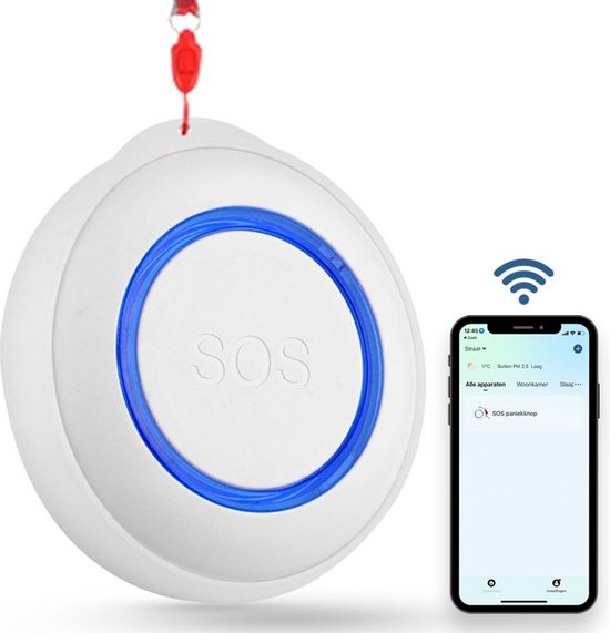 Gologi Slim persoonlijk alarm - Paniekknop - Senioren alarm - Draadloze alarmknop - Noodknop - Ouderen - WIFI - Melding op afstand via app