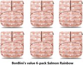 BonBini's luiers - wasbare luiers 6-pack Salmon rainbow 3-15 kg - luierbroekje - dubbele antilek preventie - drukknoopjes  en verstelbaar maat S, M, L maat 1 t/m 5NEW 6 pack