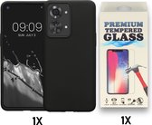 Casemania Hoesje Geschikt voor OnePlus Nord 2T Zwart & Glazen Screenprotector - Siliconen Back Cover