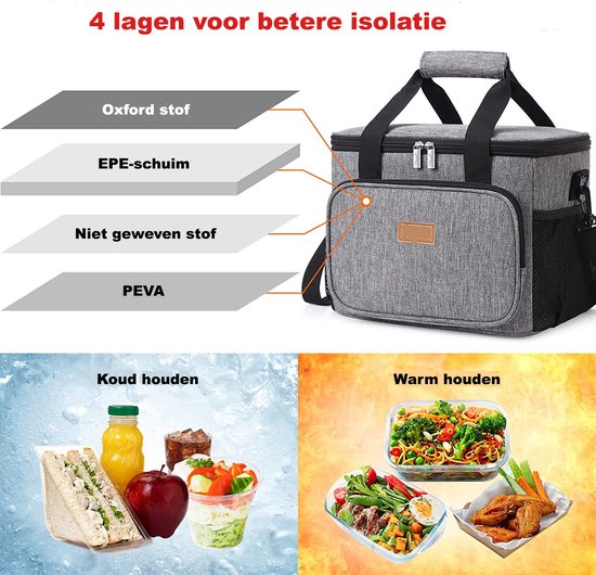 lunchtas, geïsoleerde koeltas met grote capaciteit en van waterdicht materiaal