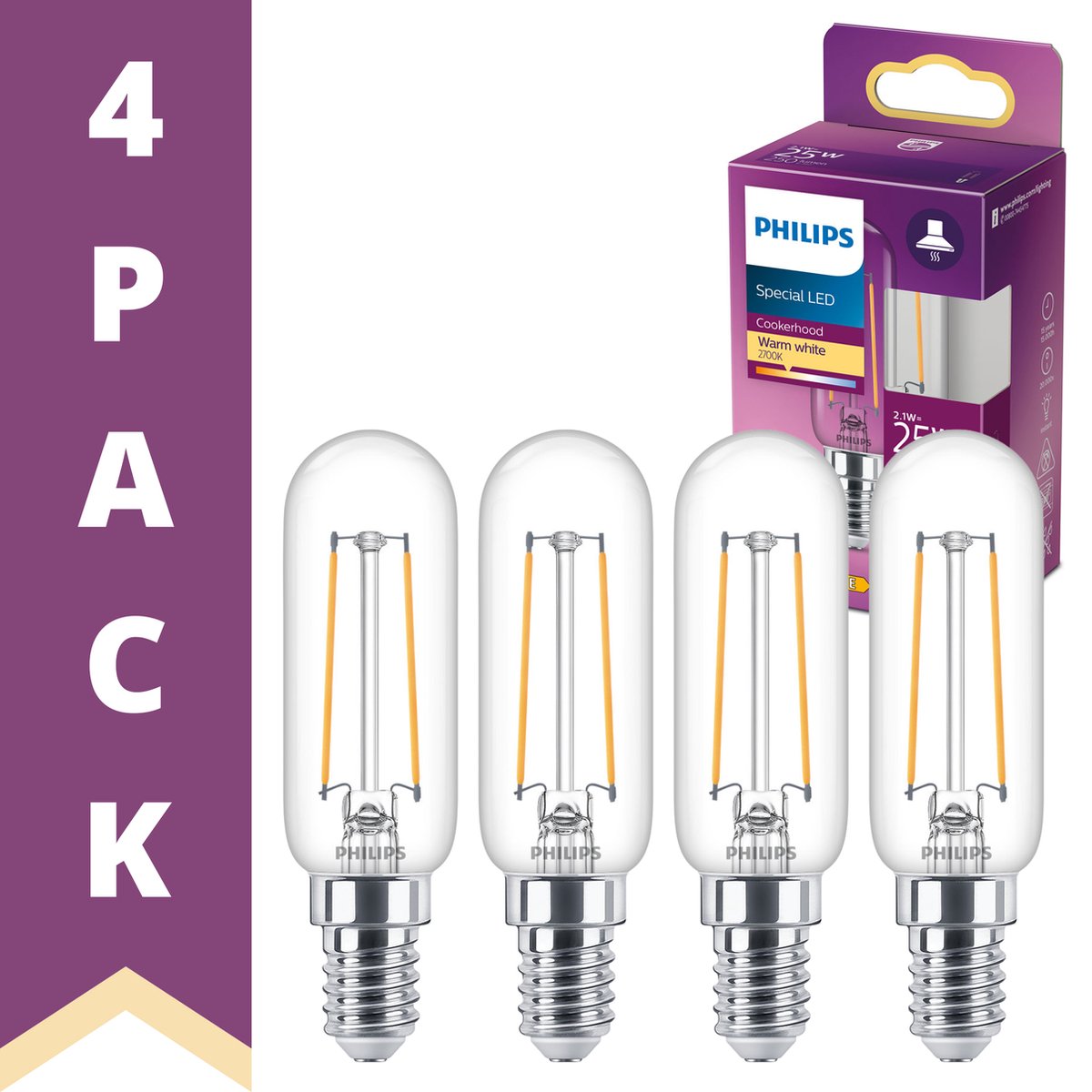 Philips LED Lamp Buis E14 - Set van 4 LED Buislampen - 2.1W vervangt 25W -  Warm wit licht | bol.com