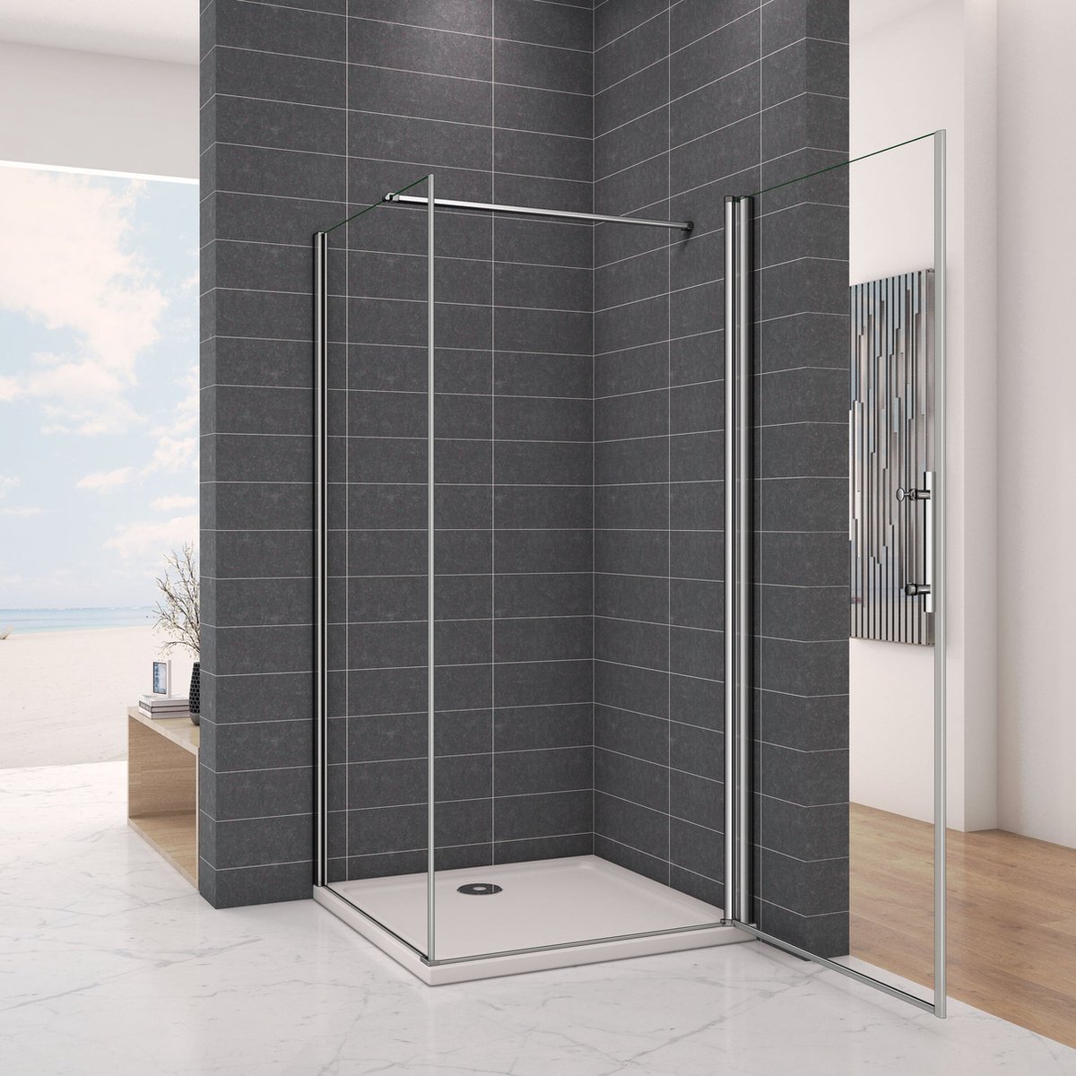 90x90x195cm Douchecabine draaideur met zijwand.