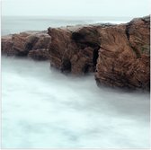 WallClassics - Poster Glossy – Brouillard autour des Montagnes - 100x100 cm Photo sur Papier Poster avec Finition Brillante