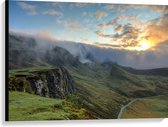 WallClassics - Toile - Soleil et brouillard sur les Montagnes - 100x75 cm Photo sur toile (Décoration murale sur toile)