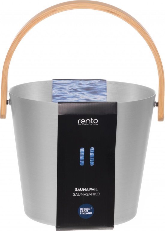 Rento Sauna Emmer met een beugel van bamboehout - Aluminium Naturel (5L) - Rento