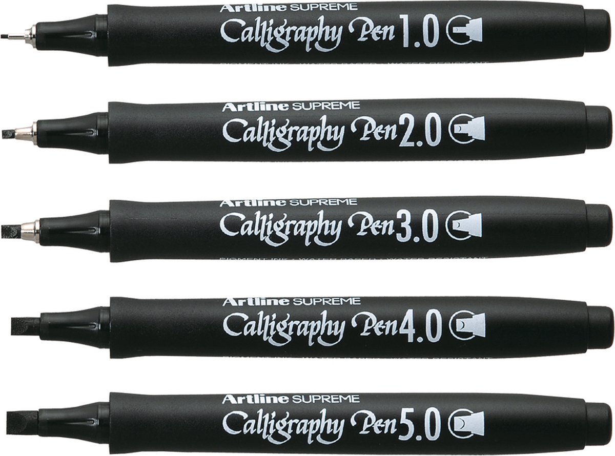 Artline Supreme - Kalligrafie Set 8 Stuks - Kalligrafiestiften Zwart & Metal Markers Goud Zilver Brons - Handlettering & Kalligrafie — afbeelding 3