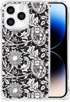 Telefoon Hoesje Geschikt voor iPhone 14 Pro Back Case Siliconen Hoesje met transparante rand Zwart Bloemen