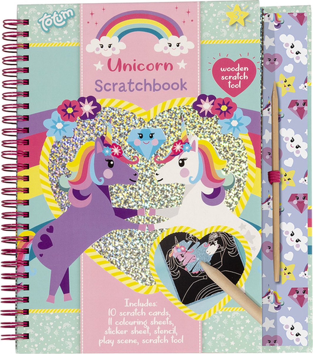 Totum Unicorn vakantieboek doeboek luxe kraskaarten scratch art sticker en kleurboek speelgoed meisjes met unicorns A5 25-delig — afbeelding 17