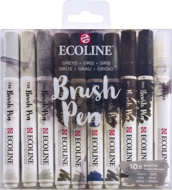 Brushpen Talens Ecoline Grijs blister à 10 stuks assorti – 3 stuks