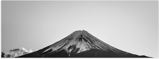WallClassics - Poster Glanzend – Berg met Sneeuwtop (zwart/wit) - 60x20 cm Foto op Posterpapier met Glanzende Afwerking