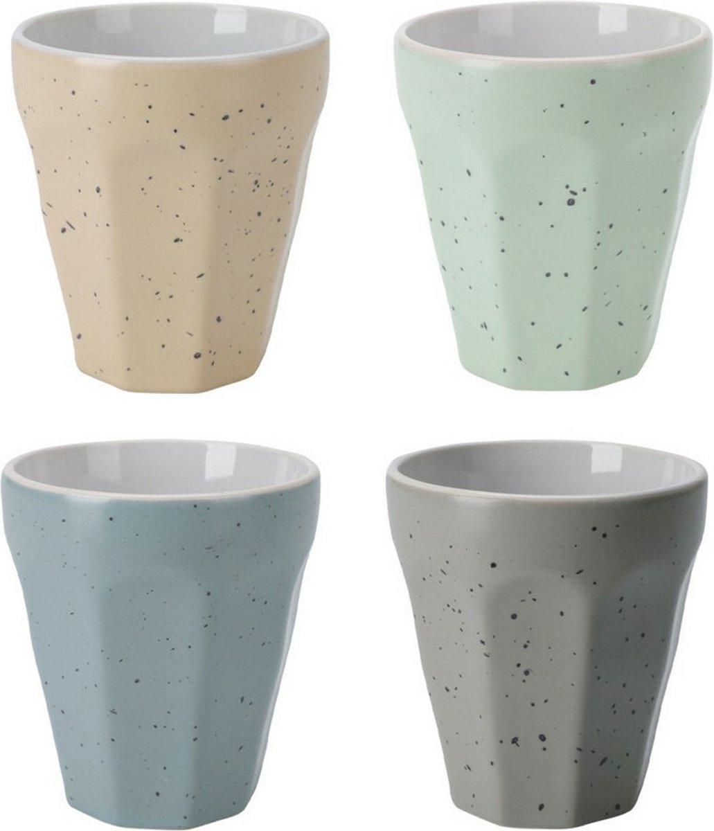 Excellent Houseware Thee/koffie mokken set - 8x stuks - porselein - 250 ml - gekleurd