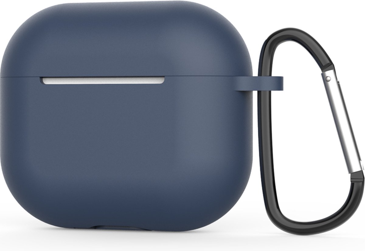 Apple AirPods 3 Hoesje in het Donker Blauw met Clip - TCH - Siliconen - met Haak - Case - Cover - Soft Case - Onepiece