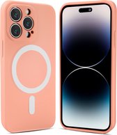 ShieldCase geschikt voor Apple iPhone 14 Pro Max Magneet hoesje siliconen zijde - roze - Backcover case - Shockproof hoesje - Zacht hoesje met oplaad ring