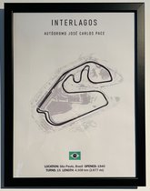 Interlagos (Brazilie) Circuit op Canvas incl. Lijst - Met Plaatselijke Omgevingsdetails - Poster - Formule 1 - 30x40cm - Wanddecoratie - Max Verstappen - Cadeau