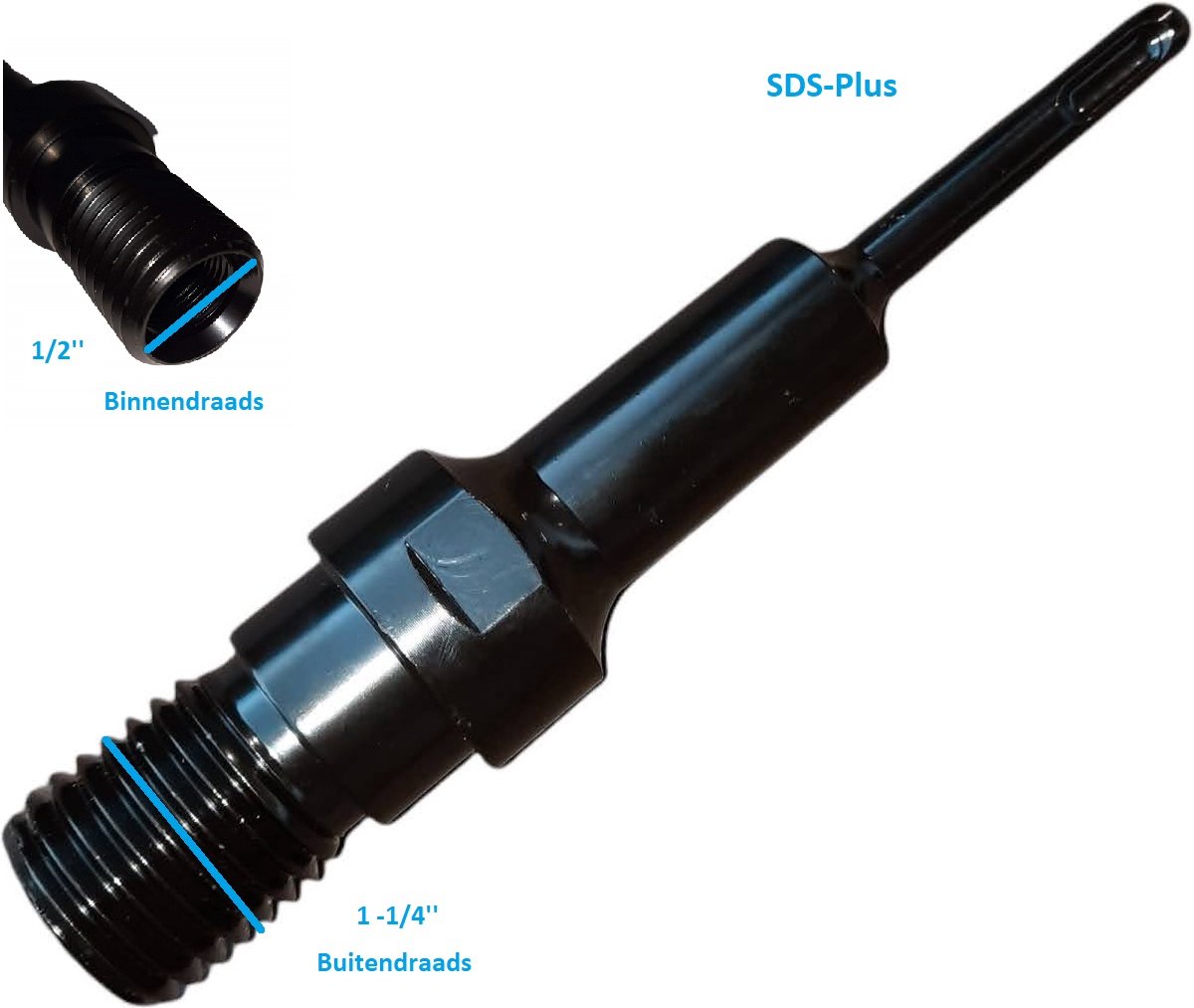 AGNT SDS-Plus 1 - 1/4'' buitendraads & 1/2'' inch binnendraads adapter - kernbooradapter diamantboor betonboor gatenboor diamantboorkroon diamant boor kernboormachine airco boorkroon aansluiting boormachine 1 1/4 UNC schroefdraad 32mm - 1/2'' BSP