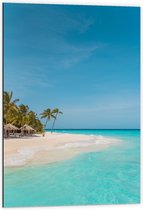 WallClassics - Dibond - Tropisch Strand met Palmbomen - 60x90 cm Foto op Aluminium (Wanddecoratie van metaal)