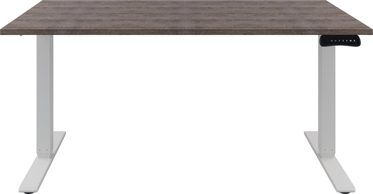 Zit sta Bureau  Verstelbaar bureau  160 x 80  Logan eiken  Wit onderstel - 2 motoren-- blad- onderstel- x80