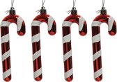 4x Kerstboomhangers rood/witte zuurstokken 12 cm kerstversiering - Rood/witte kerstversiering/boomversiering