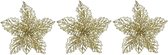 3x Kerstboomversiering op clip gouden glitter bloem 23 cm - kerstboom decoratie - gouden kerstversieringen