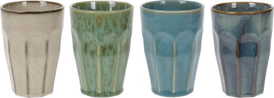 Kitchen Trend Latte Macchiatobeker 330 ml aardewerk blauw  en groen set van 4