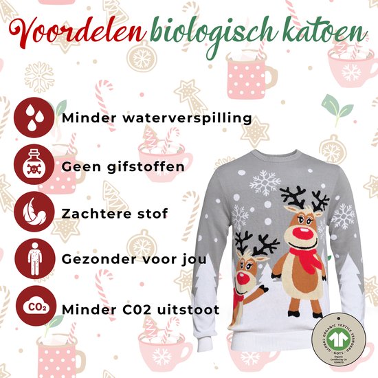 Ugly Christmas Sweater Women & Men - Christmas Sweater "Two Dear Rennes" - 100% Organic Katoen - Noël Sweater Men & Women Size M