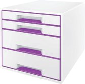 Leitz WOW Cube Ladenblok Met 4 Laden - Opberger met Vakken - Voor Kantoor En Thuiswerken - Ideaal Voor Thuiskantoor - Wit/Paars