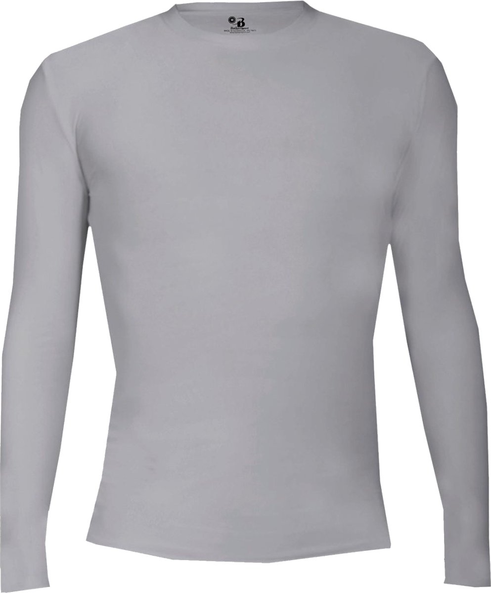 BADGER SPORT - Shirt Met Lange Mouwen - Pro Compression - Diverse Sporten - Volwassenen - Polyester/Elastaan - Heren - Ronde Hals - Ondershirt - Zweet Afvoerend - Zilver - Medium