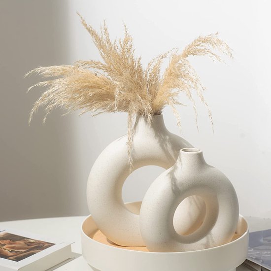CEMABT Beige Keramikvase 2er-Set Doppelberg vasen für Moderne Boho Nordic