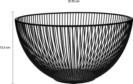 QUVIO Fruitschaal rond van metaal / Draad fruitmand / Diameter 25 cm - Zwart