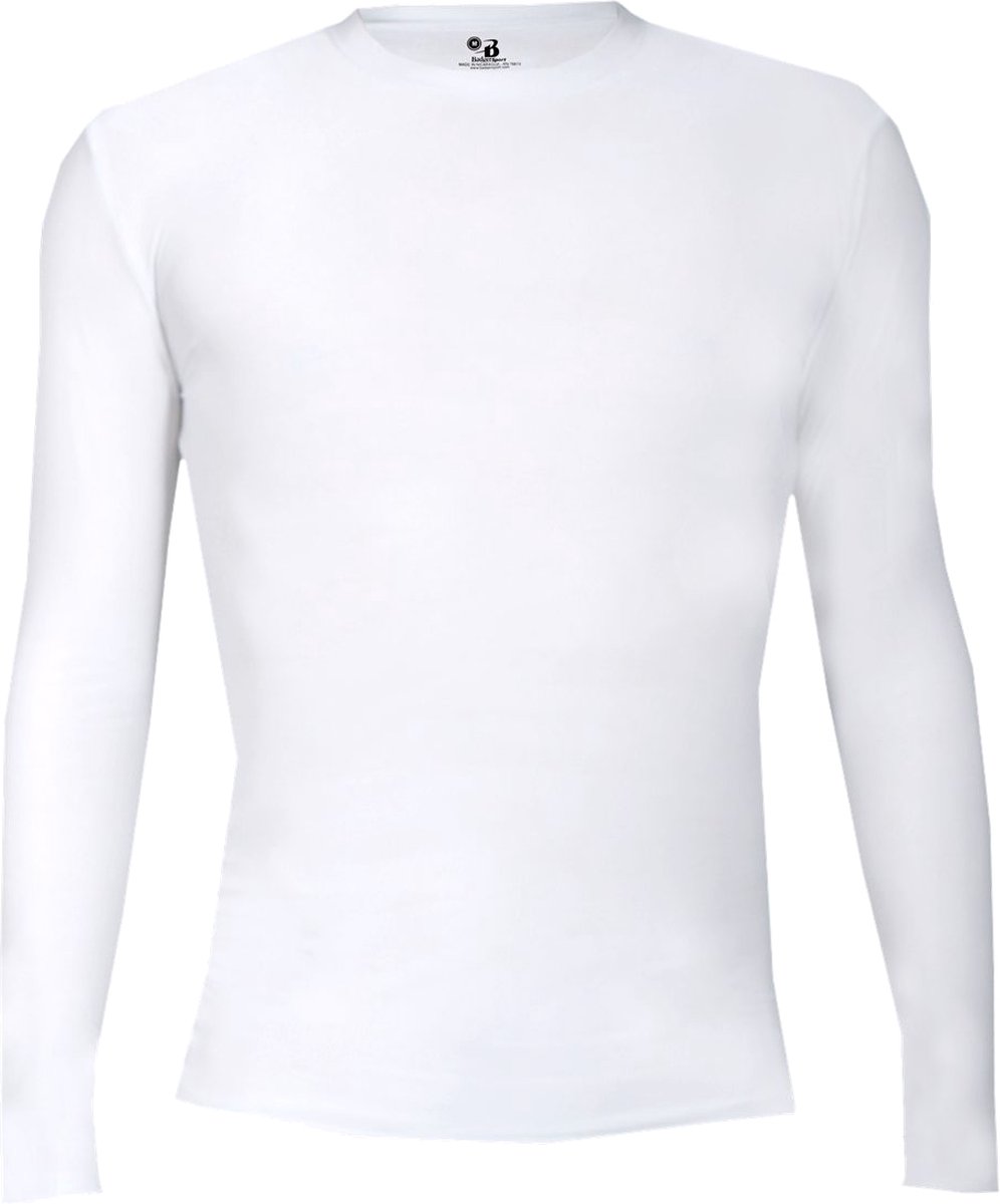 BADGER SPORT - Shirt Met Lange Mouwen - Pro Compression - Diverse Sporten - Volwassenen - Polyester/Elastaan - Heren - Ronde Hals - Ondershirt - Zweet Afvoerend - Wit - Large