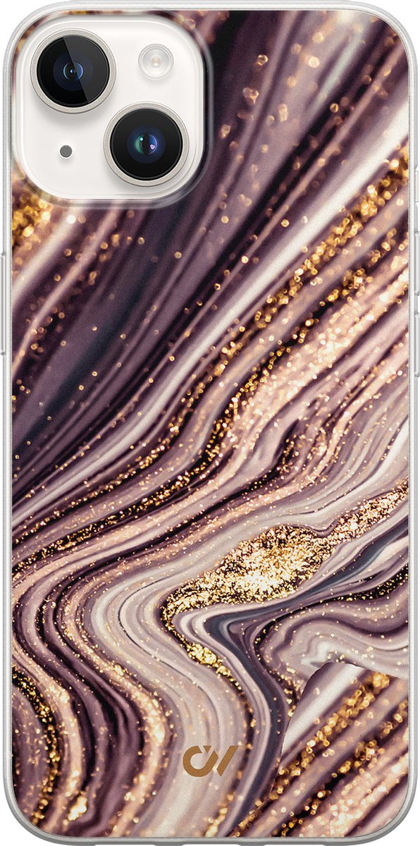 Hoesje geschikt voor Apple iPhone 14 - Golden Pink Marble - - Paars - Apple - Casevibes
