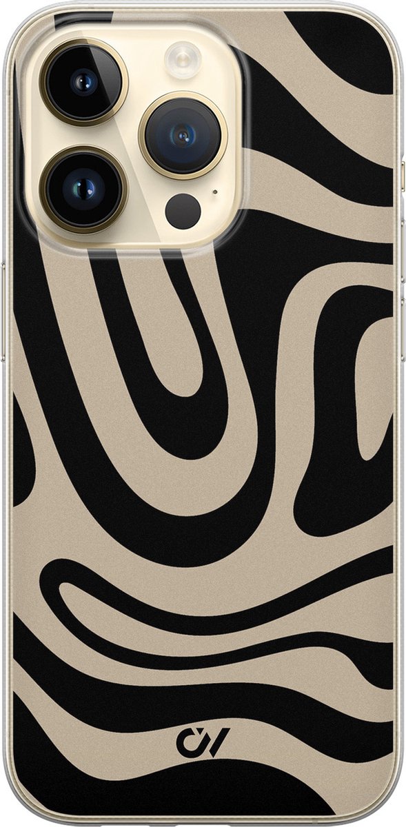 Hoesje geschikt voor Apple iPhone 14 Pro - Abstract Black Waves - - Zwart - Apple - Casevibes