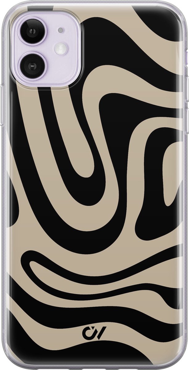 Hoesje geschikt voor Apple iPhone 11 - Abstract Black Waves - - Zwart - Apple - Casevibes