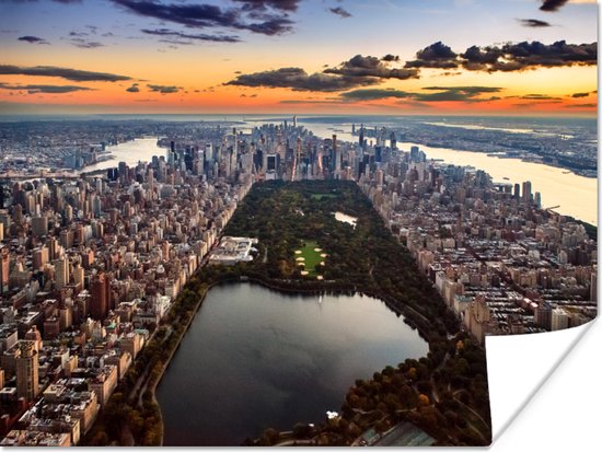 Poster New York - Central Park - Oranje - Zonsondergang - 80x60 cm